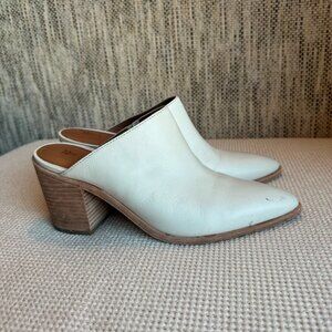 Frye White Leather Heeled Mules